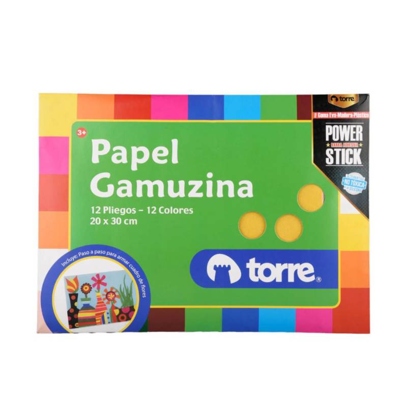 TORRE Papel Gamuzina 12 pliegos / 12 colores 20x30cms Torre | falabella.com