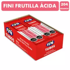FINI - Tubos Dulces Sabor Frutilla Ácida- Fini caja Con 204g
