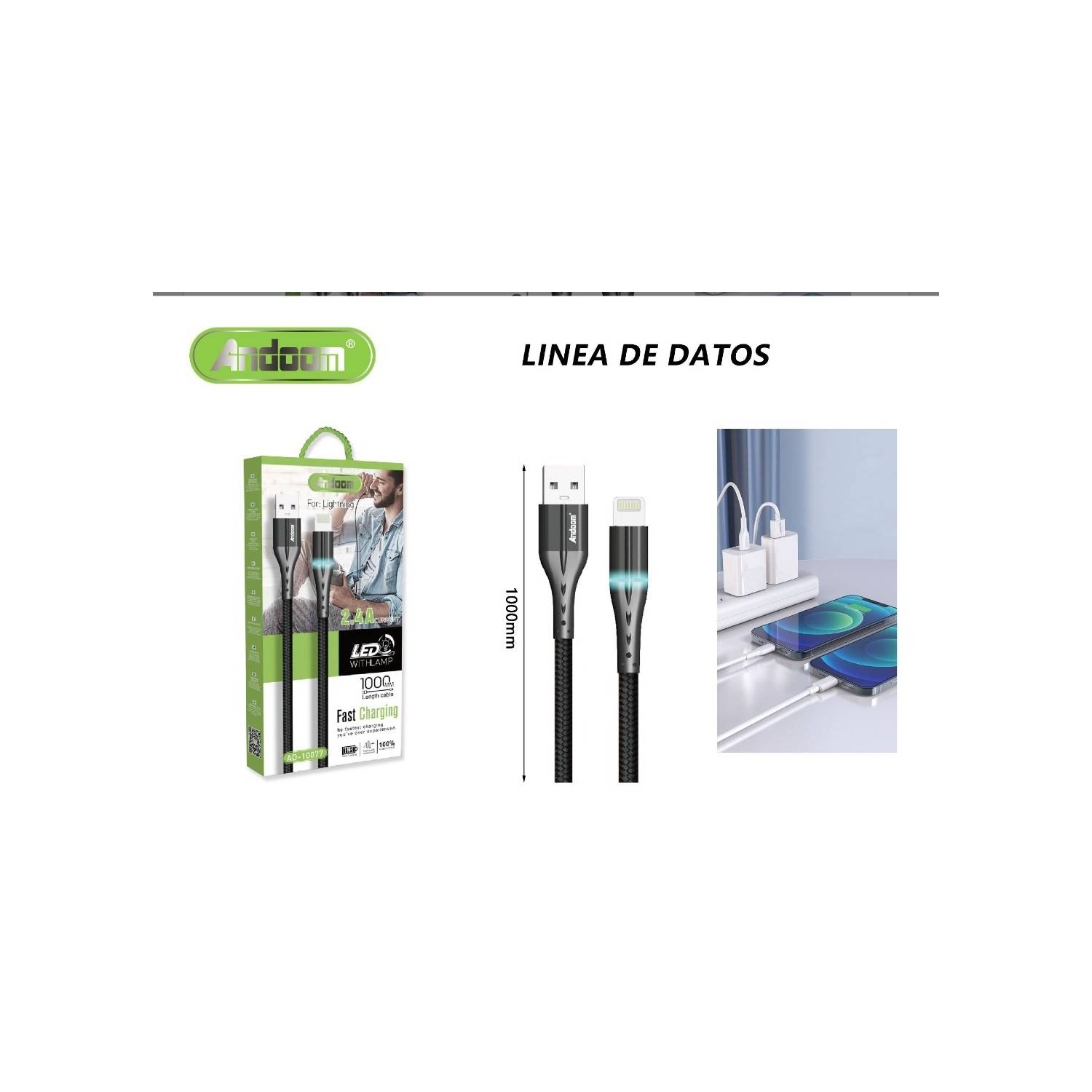 GENERICO CABLE USB - IPHONE ANDOOM CARGA RAPIDA 2,4A 1MTS LONGITUD