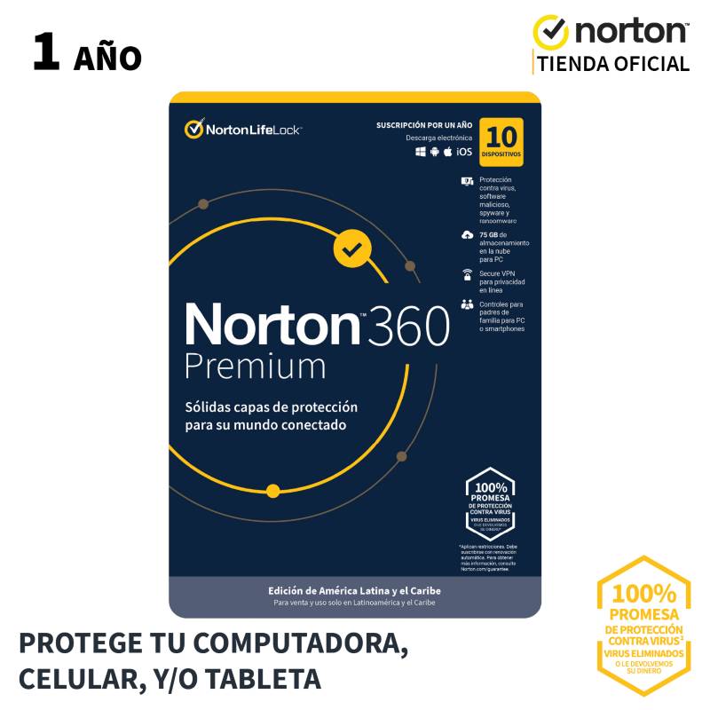 NORTON - Norton 360 Premium 10 Dispositivos Por 1 Año