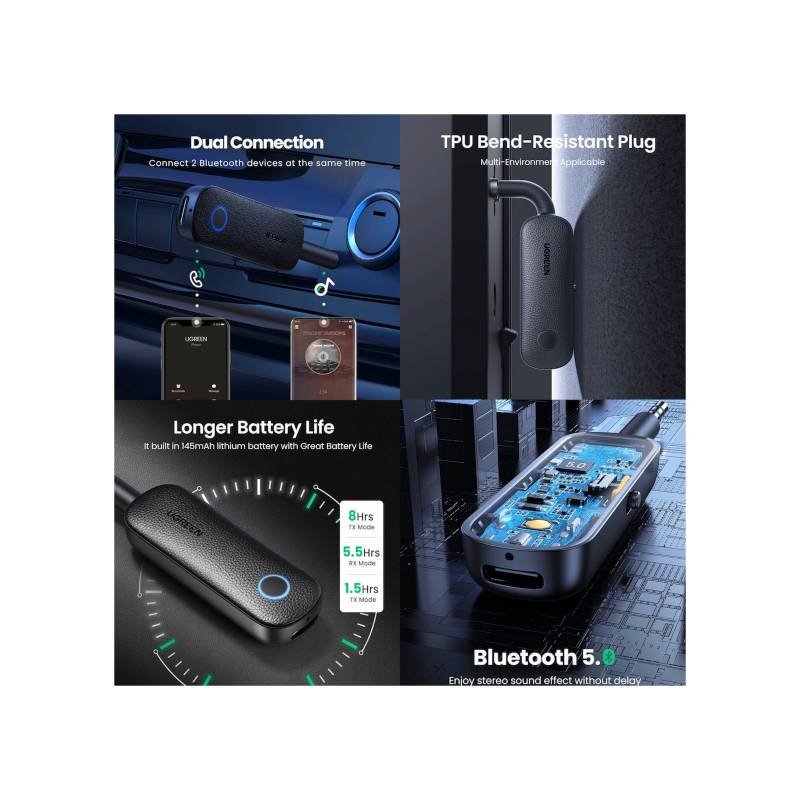 Transmisor y receptor Bluetooth 5,0, FM estéreo, AUX, Jack de 3
