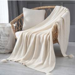 ANGELES DEL HOGAR - Manta de sofa tejida con Borlas 172x127cm Blanco