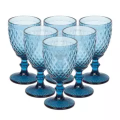 GENERICO - Juego 6 Copas de Vidrio Vintage Elegantes 300ML Azul