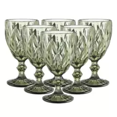 GENERICO - Juego 6 Copas de Vidrio Vintage Elegantes 300ML Verde