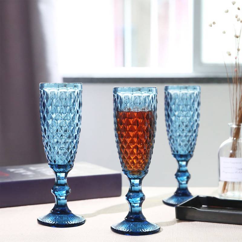 GENERICO Juego 6 Copas Cristal de Champán Vintage Elegante 180ML Azul
