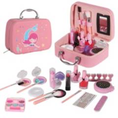 SPACEZAT - Set de Belleza Infantil Maleta Maquillaje y Esmaltes Rosa