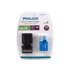 PHILCO - Cargador De Pilas De Litio 18650 + 2 Baterías 18650 Philco