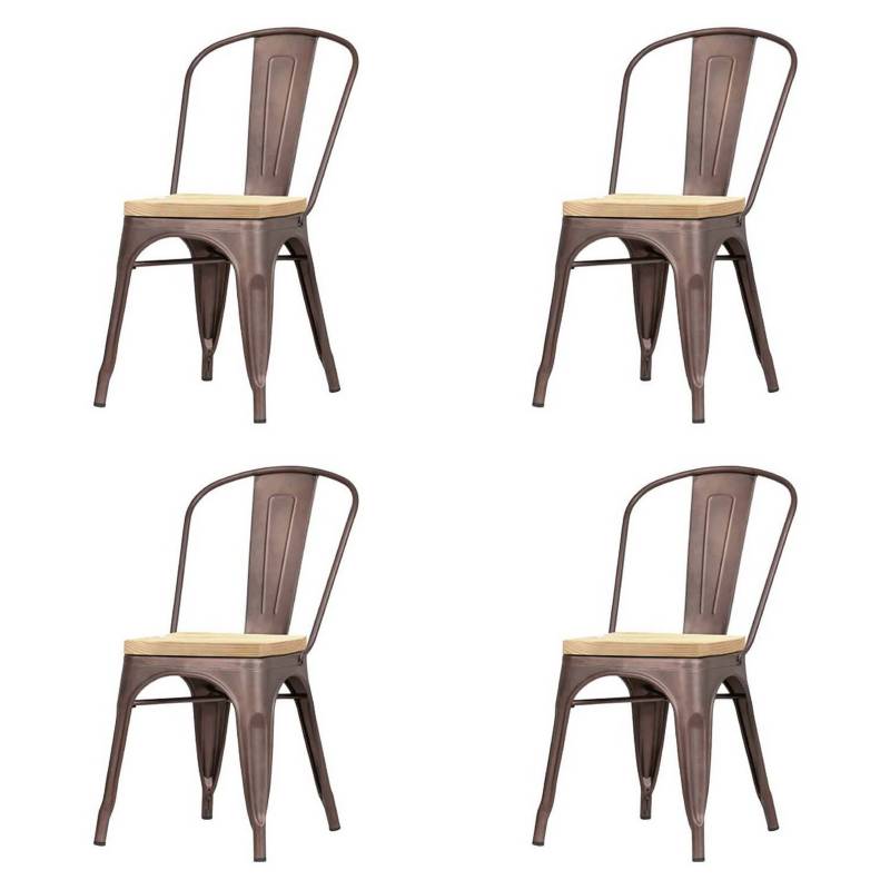 DE PIES A CABEZA - Pack 4 sillas tolix Gunmetal madera