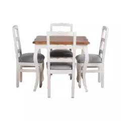 MUEBLES NATIVA - Comedor Normando 100X100 cubierta miel 4 sillas Tapiz gris