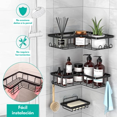 Esquinero Organizador Ducha Baño Jabonera Estante Set 3 Pzs