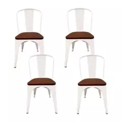 KLIK - Pack de 4 sillas Tolix con asiento de madera - Blancas KLIK