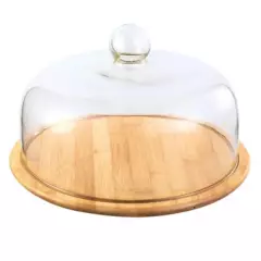 GENERICO - Tortero de vidrio y base de bambú 25 cm