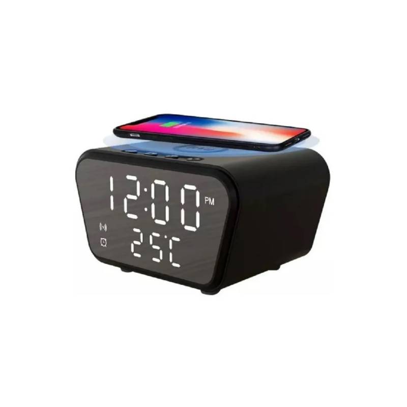 Reloj Despertador Con Cargador Inalámbrico Y Termómetro Color Negro