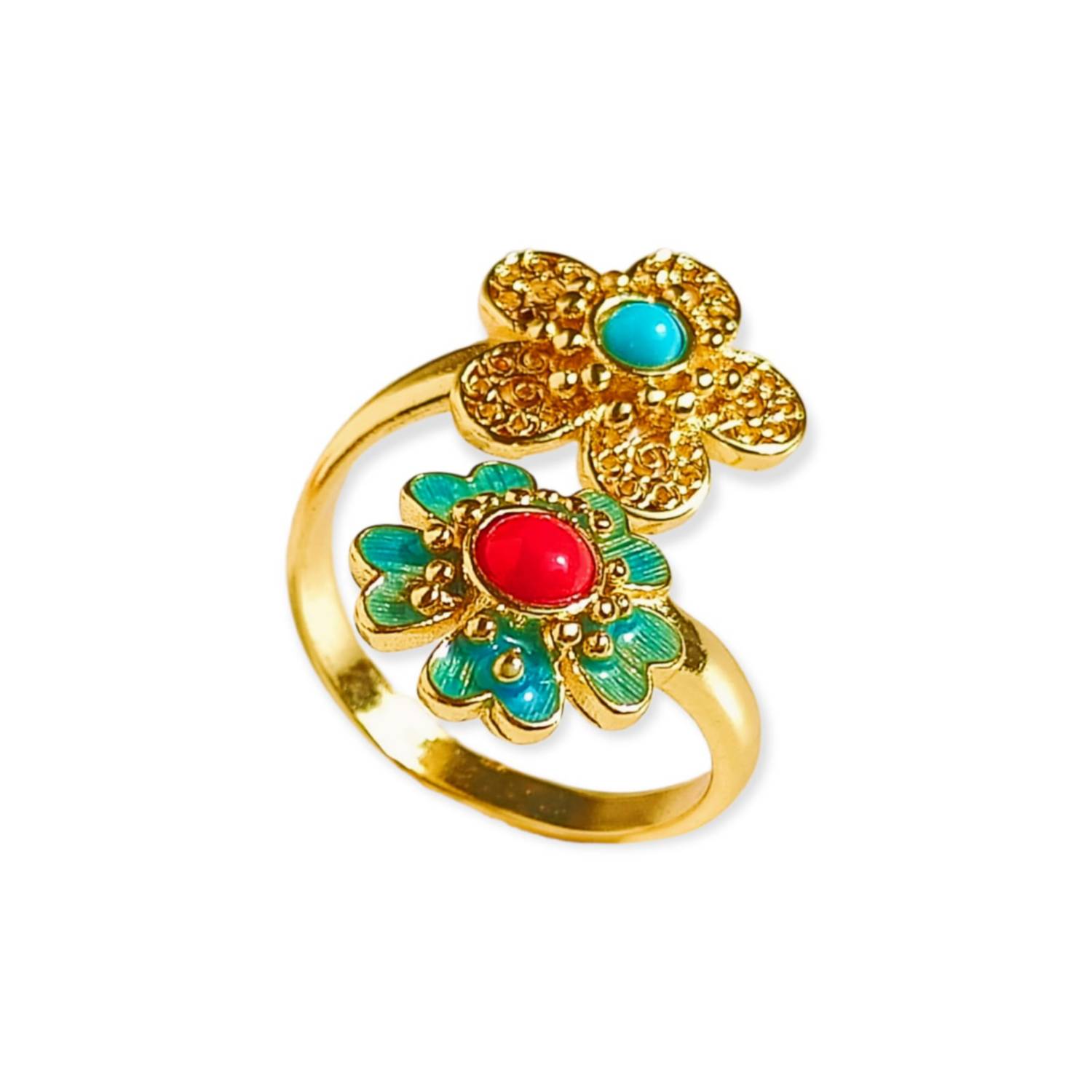 ELBAULDEJUMA Anillo Ajustable Chapado En Oro 18k Turmalina Roja