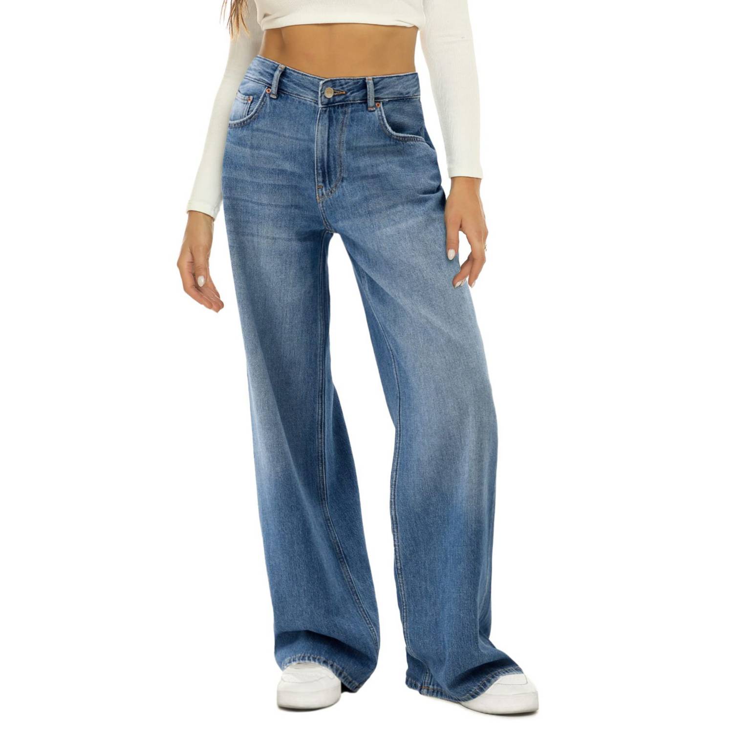 Pantalon Jeans De Pierna Ancha Con Diseño Roto Para Mujer…