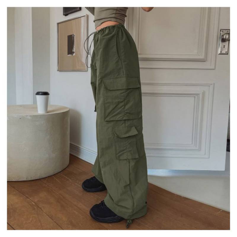 Pantalones Mujer Cargo Holgados-Verde Militar SIMPLEE