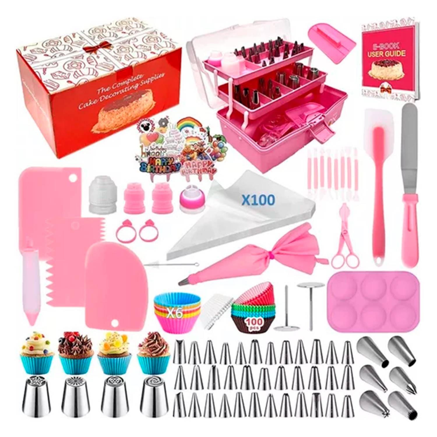 Kit Decoracion Utensilios Reposteria 236Pcs Maleta 3 Niveles