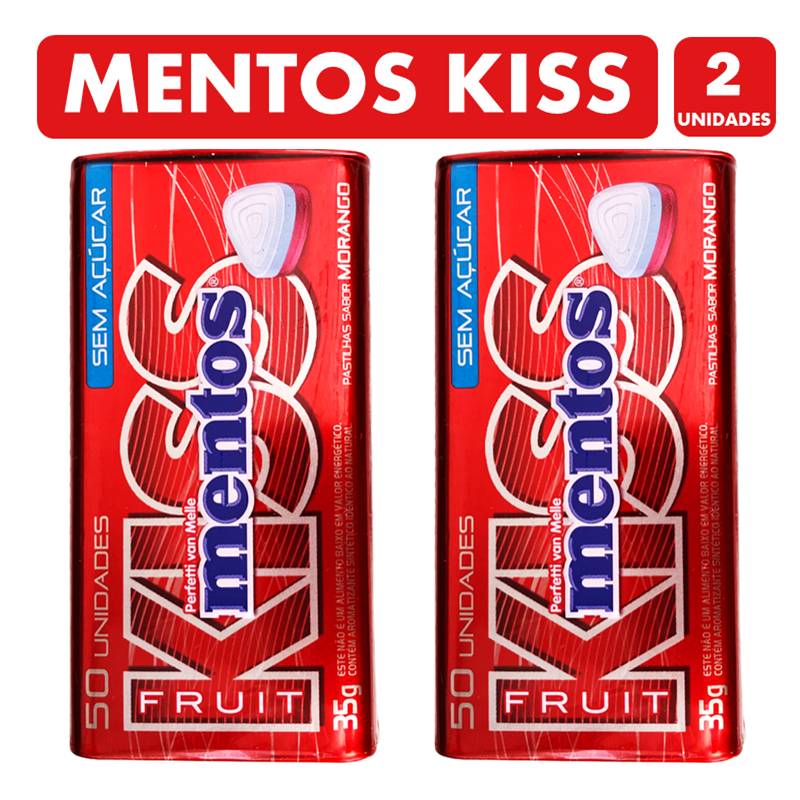 Mentos Kiss Sour Morango Vitamina C Zero Açúcar contendo 6 potes de 38,5g  cada - Paraíso Saudável