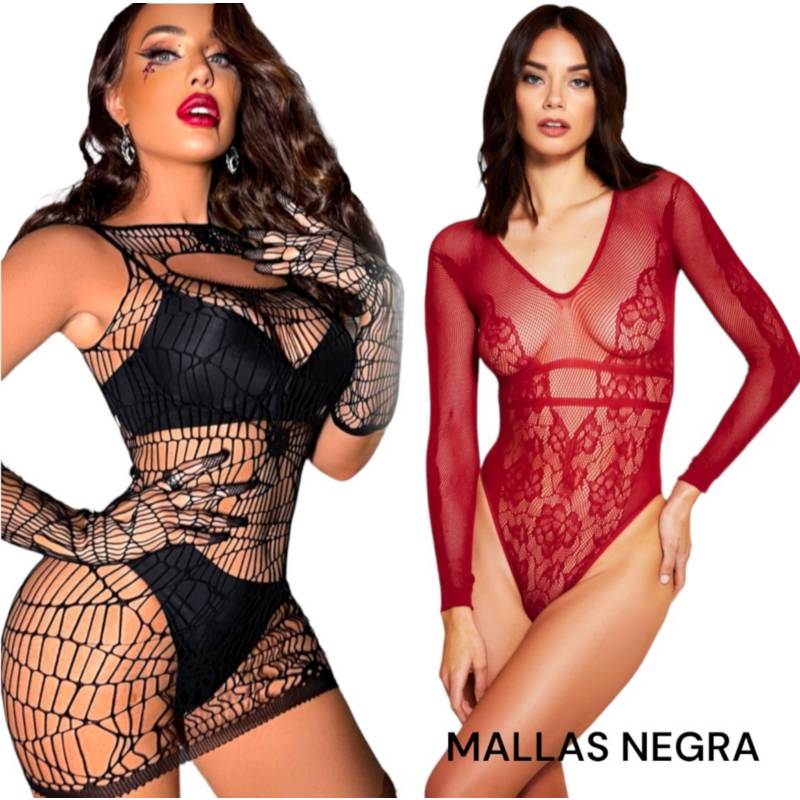 Generico Body Vestido Malla Conjunto Lenceria Pack 2und 8311