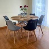 Comedor Napoles redondo vidrio 100 cm con 4 Sillas Eames