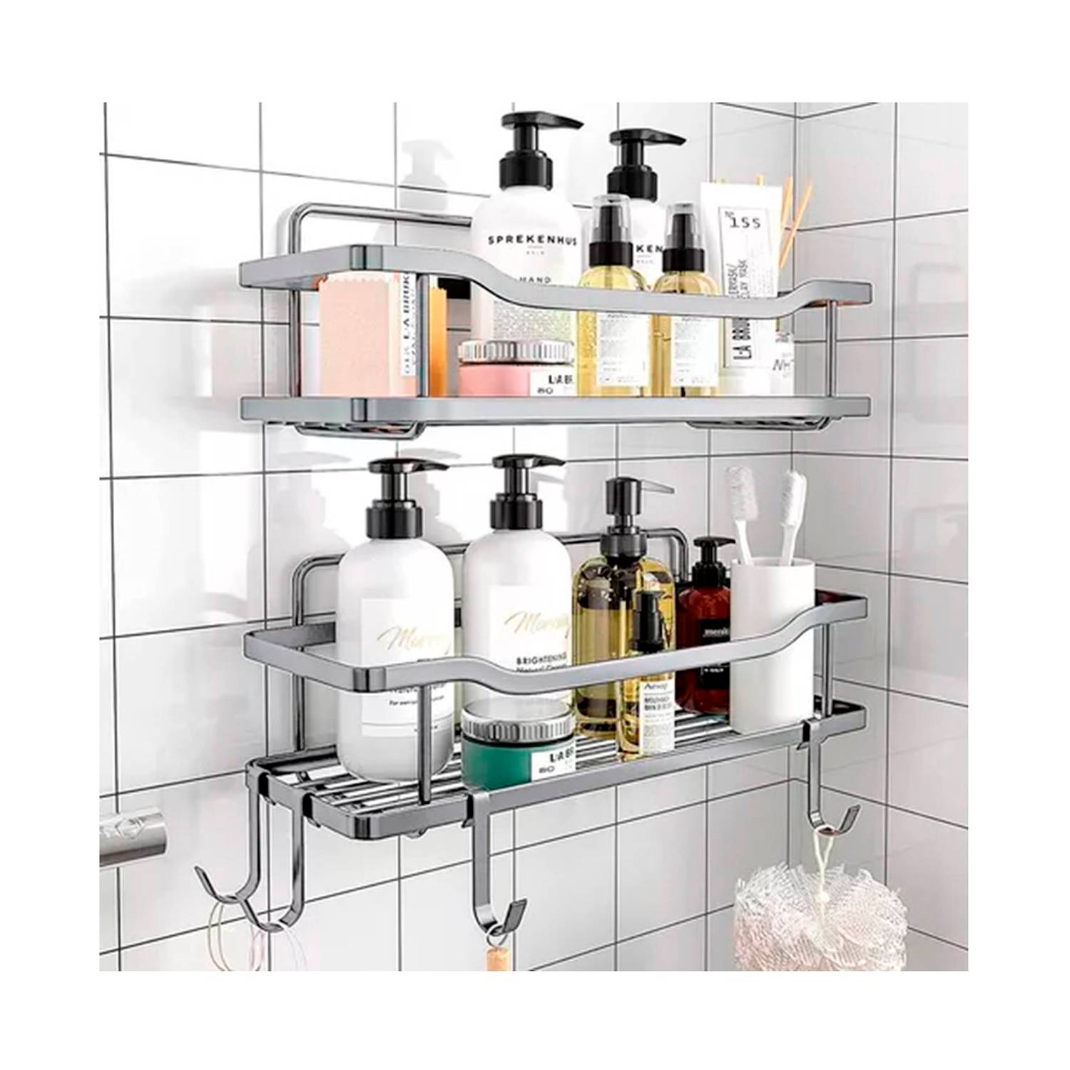 Organizador De Ducha Repisa Baño Adhesivo Set 2 Inoxidable GENERICO