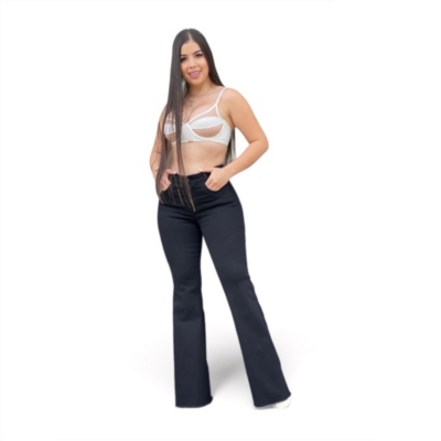 CINTURA SOÑADA Jeans Flare Mujer Tiro Alto Negro