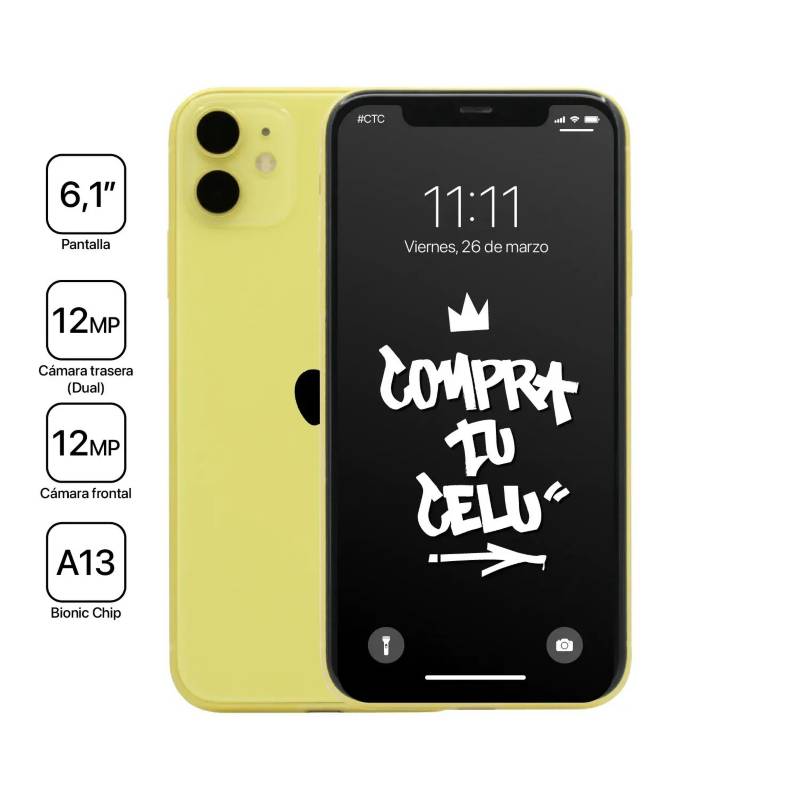 APPLE - iPhone 11 Amarillo  - 64GB  - Reacondicionado - Detalles esteticos