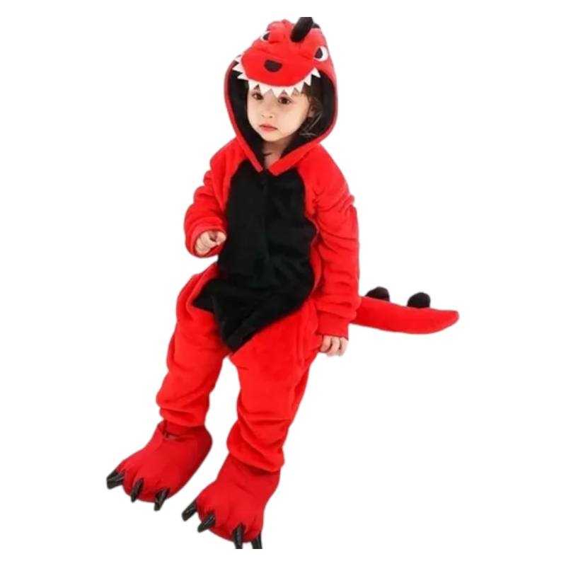 MEDIA LUNA - Pijama Disfraz Enterito de Dinosaurio Rojo para Niño o Niña