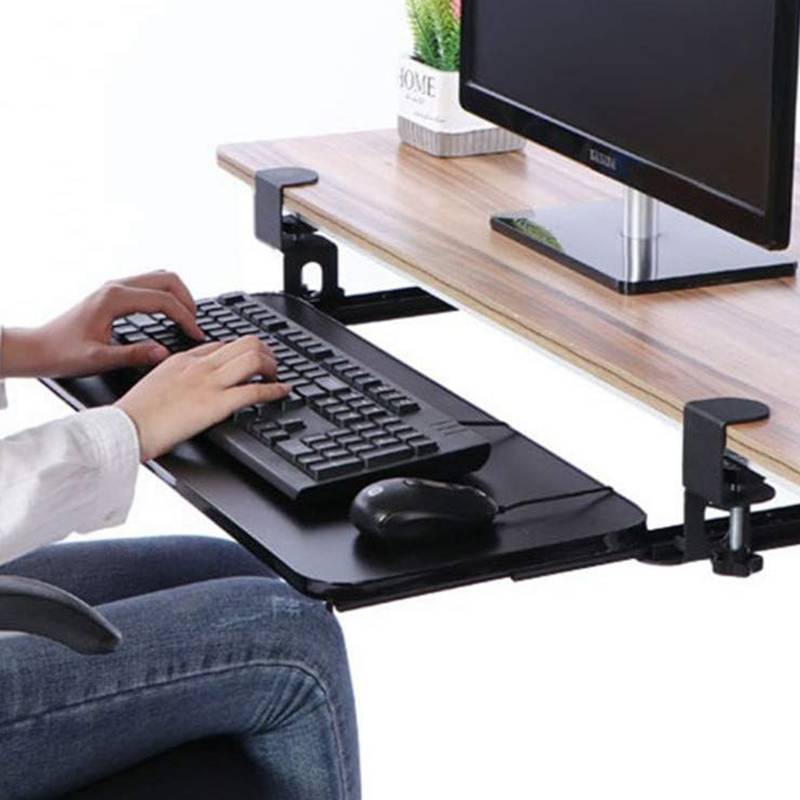 Bandeja teclado bajo escritorio con riel y prensa