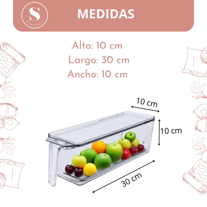 GENERICO Organizador Refrigerador Transparente Con Tapa Y Mango