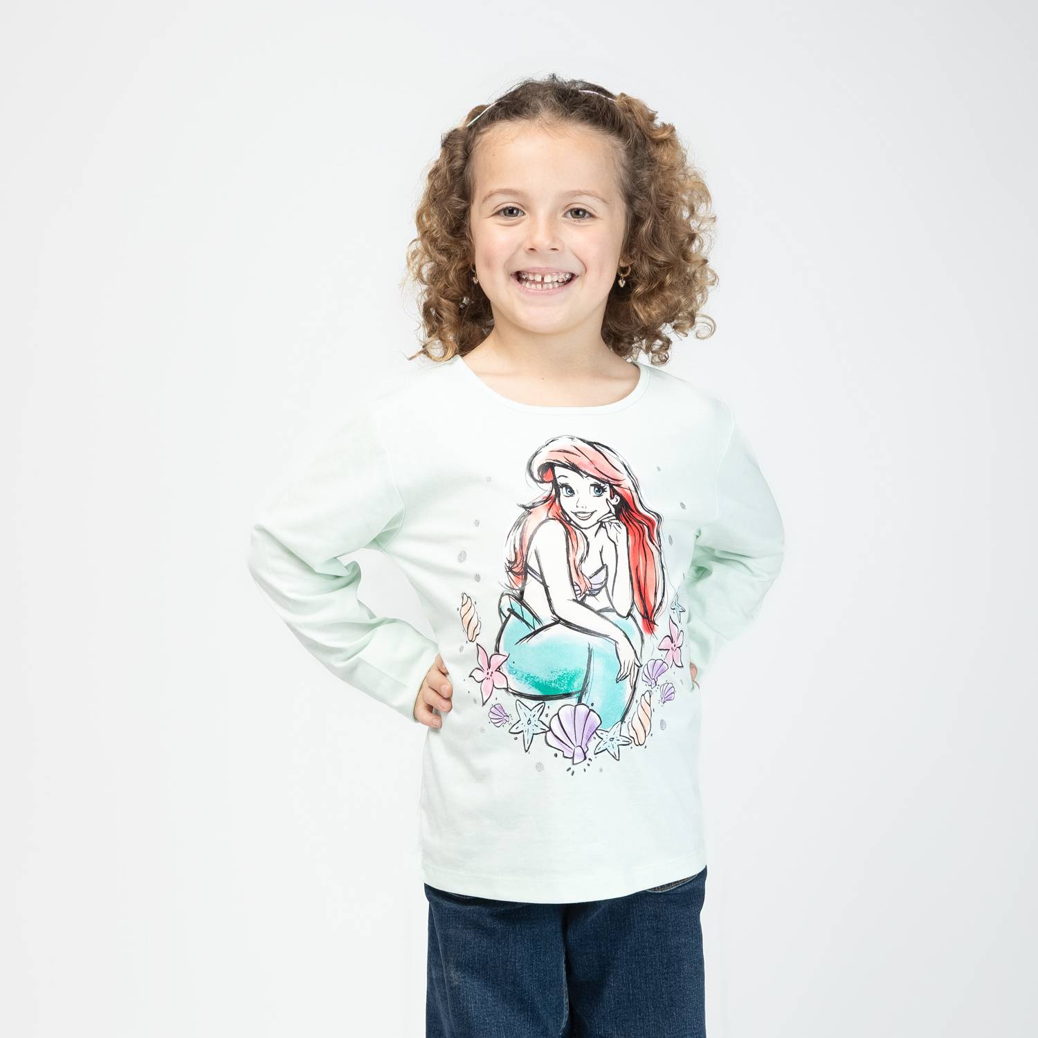 DISNEY Polera Manga Larga Ni a Princesas Ariel Verde Disney