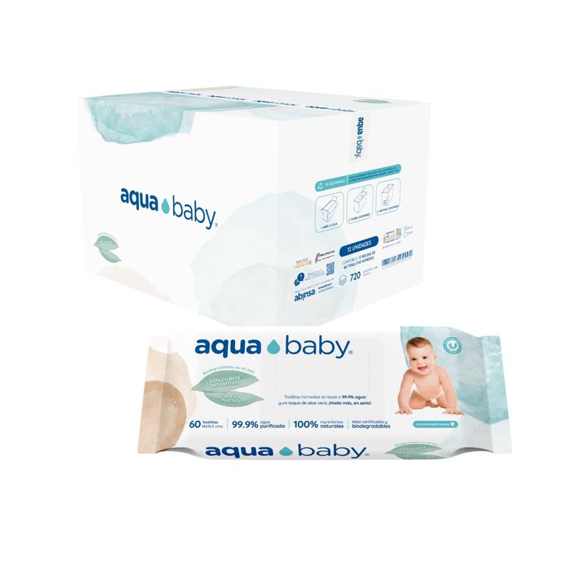 AQUA BABY Caja 12 Toallitas Húmedas Biodegradables Aqua Baby 60 Unidades