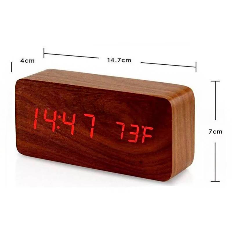 GENERICO Reloj despertador digital de madera luz led roja