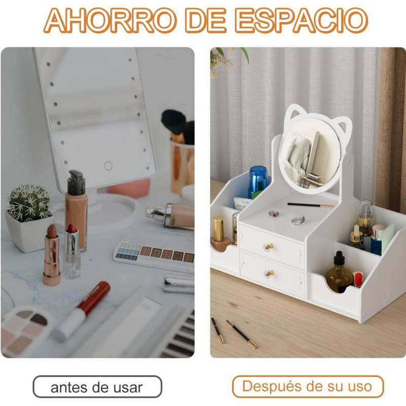  BBAUER Tocadores de maquillaje, mesa de tocador de maquillaje  con espejo iluminado, mesa de maquillaje con cajones, tocador de maquillaje  con taburete acolchado : Hogar y Cocina