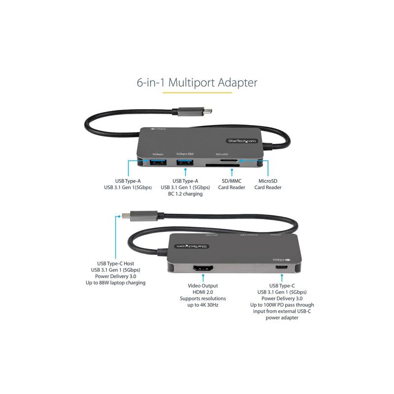 Adaptador multipuertos usb c usb tipo c a hdmi vídeo de 4k pd de 100w