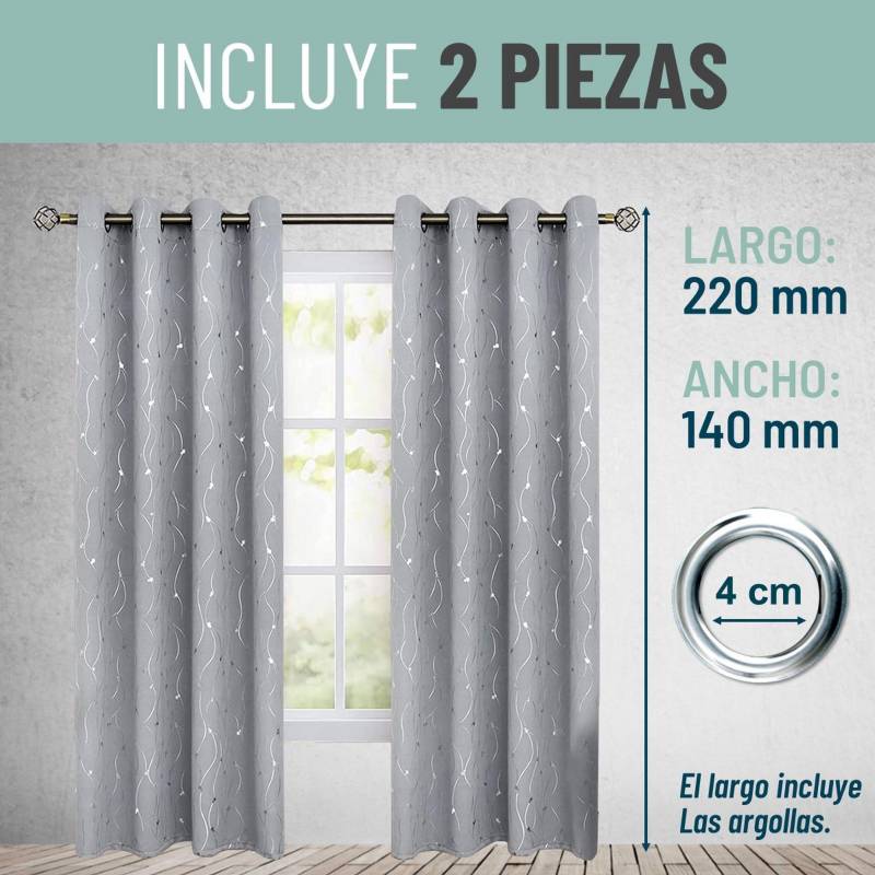 CASATUA Cortina 100% Blackout Engomada Termica Casatua Set de 2 - Gris  oscuro