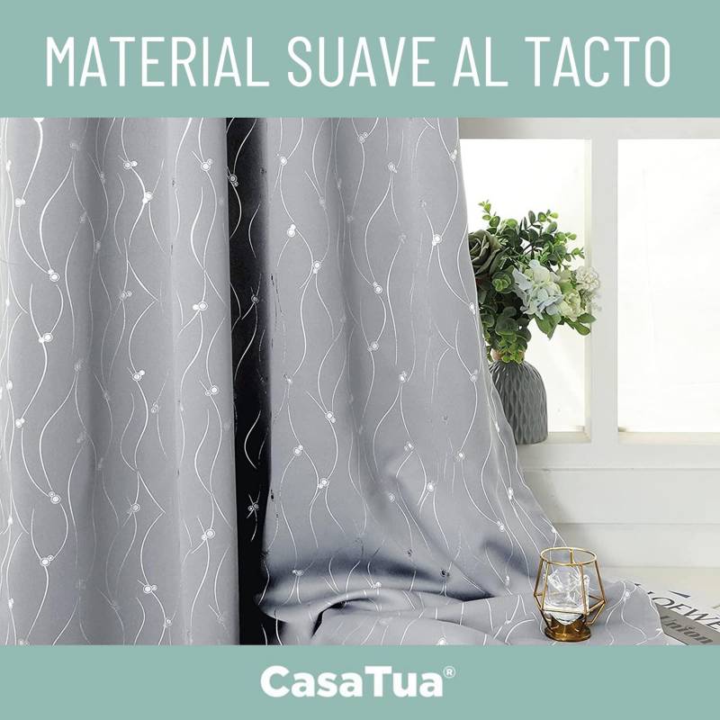 CASATUA Cortina 100% Blackout Engomada Termica Casatua Set de 2 - Gris  oscuro