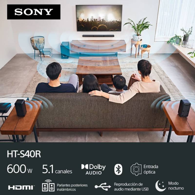 Sound Bar Home Theatre de 5.1 canales con parlantes posteriores  inalámbricos HT-S40R