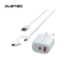 DUSTED - Cargador USB-C PD Carga rapida 20W para iPhone y iPad Dusted con Cable 2en1 Blanco