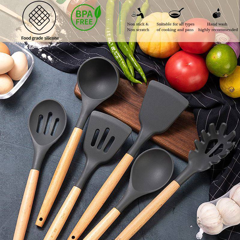 GENERICO Set 12 Utensilios Cocina De Silicona De Grado Alimenticio Negro