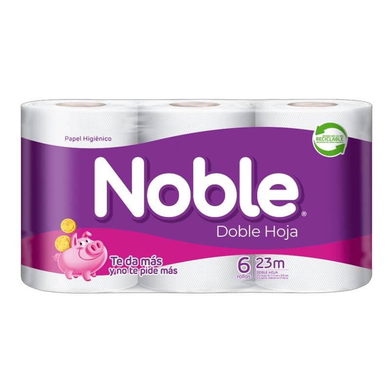 NOBLE - Papel Higiénico Noble - Doble Hoja - 6 Rollos - 23 Mts Cu.