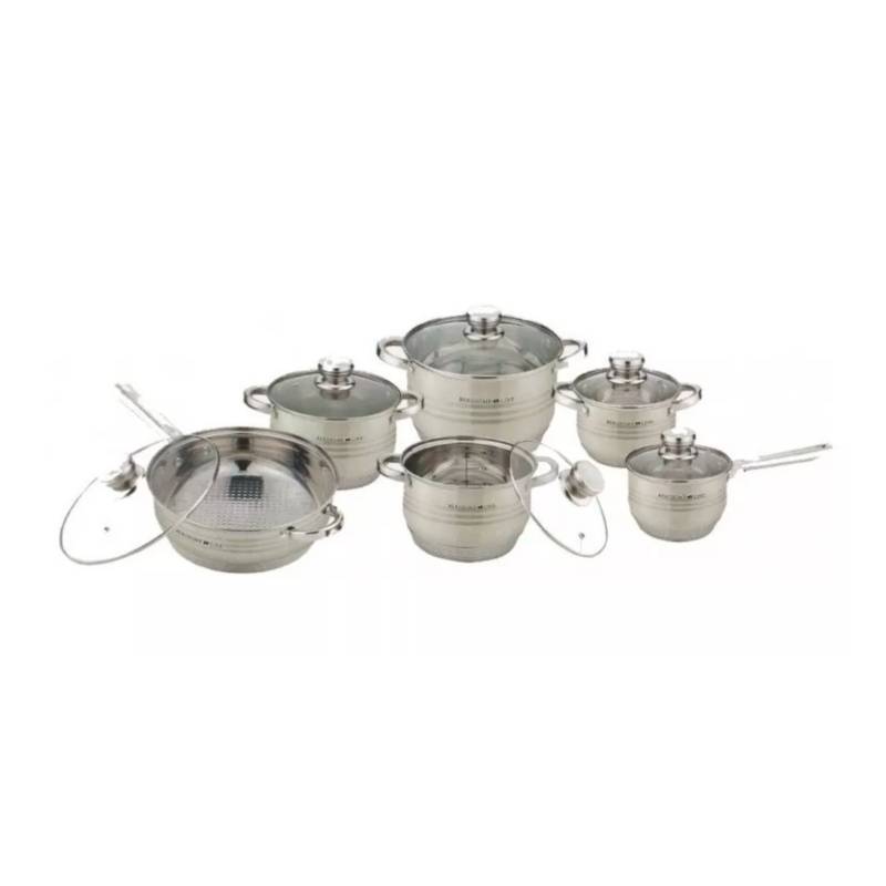 Juego Set De Ollas De Acero Inoxidable Bateria Cocina 12 Piezas