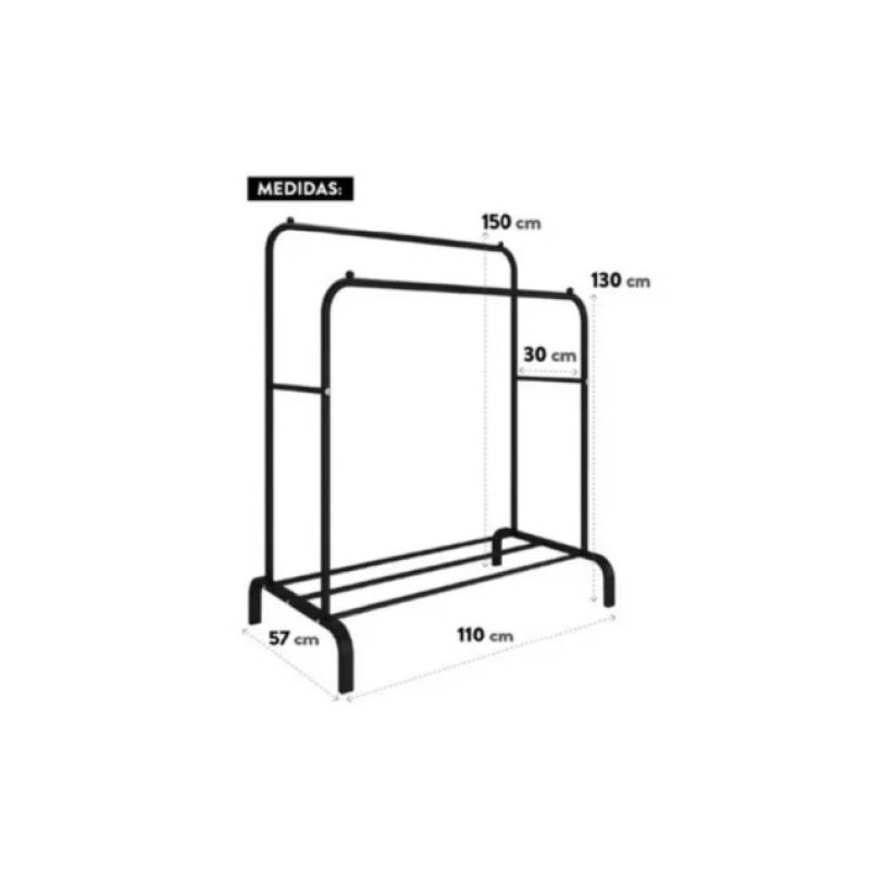 GENERICO Perchero Colgador De Ropa Doble Metalico Resistente Negro