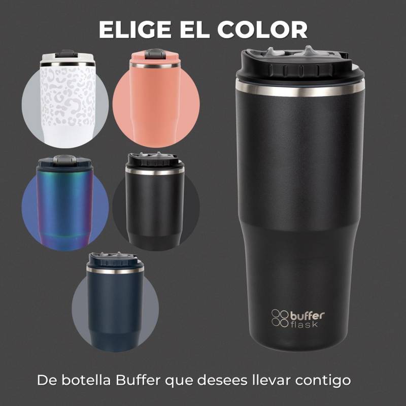 BUFFER FLASK Mug Vaso Termo Agua Cafe 700ml AceroInox +Tapas - Negro