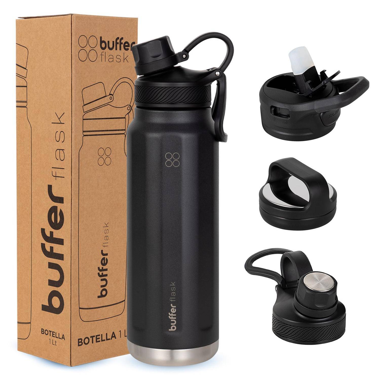 Termo Flask Performance Negro 34oz / 1 Litro 24 Hrs Caliente 60 Hrs Fr – S+X