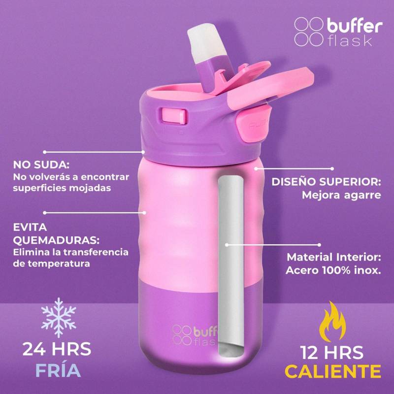 BUFFER FLASK Termo Botella Termica Niños Buffer Acero Inox 350ml - Rosa