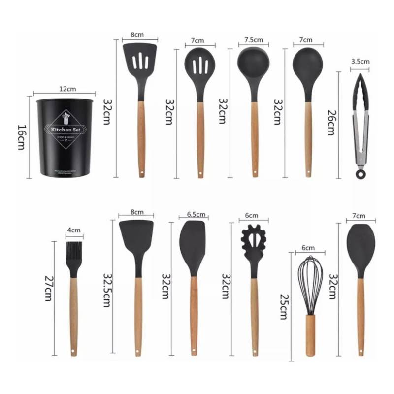 12 Piezas de Utensilios de Cocina Utensilios de Cocina Set de Silicona Set  Pinzas para Cocinar Soledad Set de utensilios de cocina