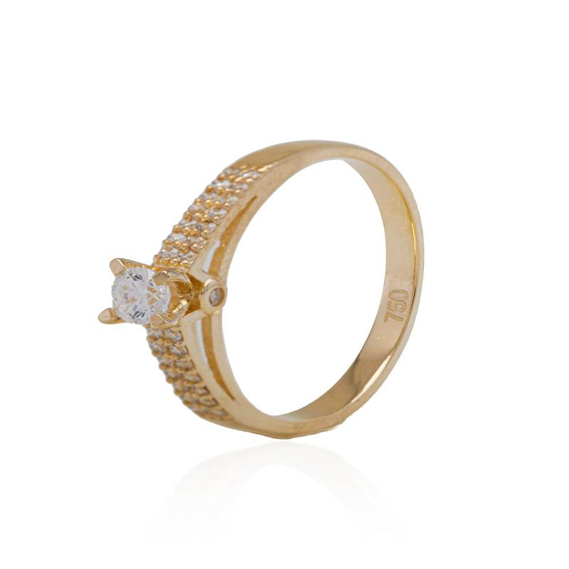 JB JOYAS BARON Anillo de Oro 18kt Circ n Solitario Doble Riel