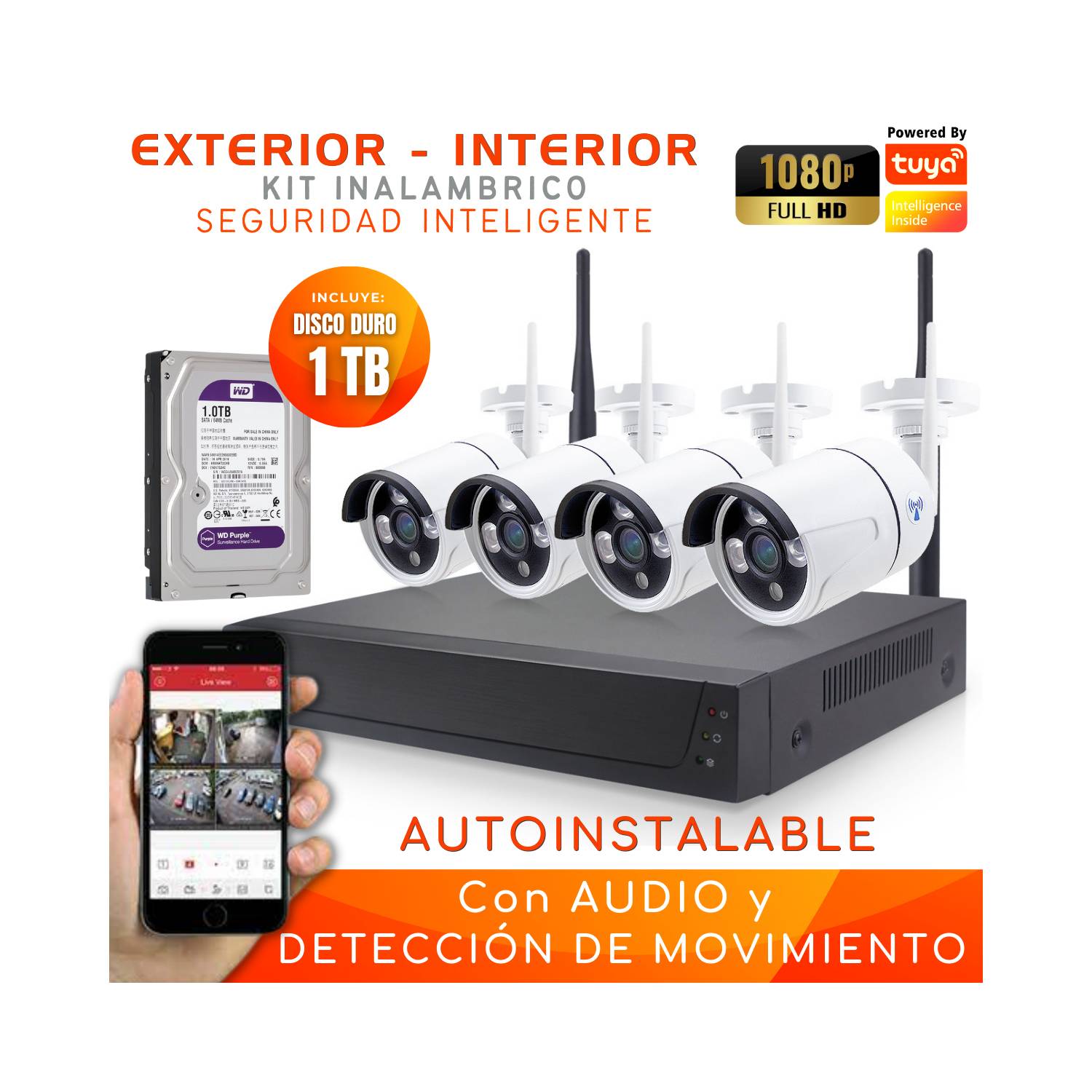Kit X3 - Cámara de seguridad Exterior/Interior Inalámbrica Wifi HD con