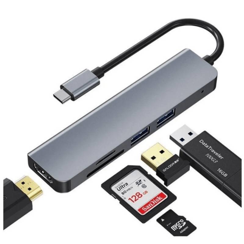 GENERICO - Hub 6 en 1 USB-C - HDMI / 2x USB 3.0 / TF / SD / USB-C